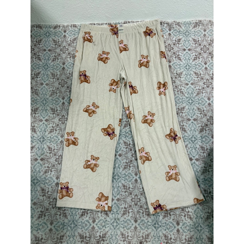 Joyspun Teddy Bear Print Fleece Pajama Pants Cream XL 16-18 Lounge Bottoms